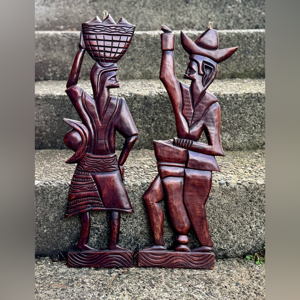 Hand Crafted Deep Brown Wooden Sculptures